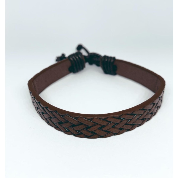 Handgjort naturligt flätat armband brunt läder slät insida Brun one size