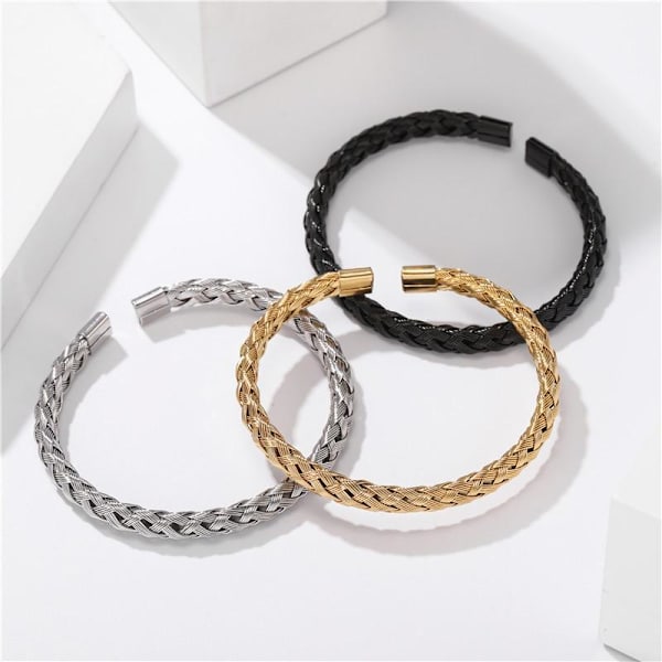 Armbånd i flettet stål i sølv og guld unisex universal pasform Silver one size