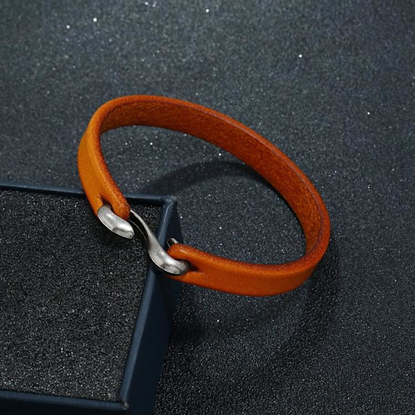 Håndlavet minimalistisk armbånd i ægte læder i autentisk stil Orange one size