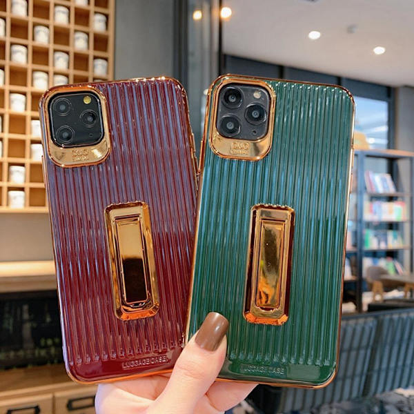 Stilrent lyxigt skal gulddetaljer och fällbart ställ iphone11pro Blå one size