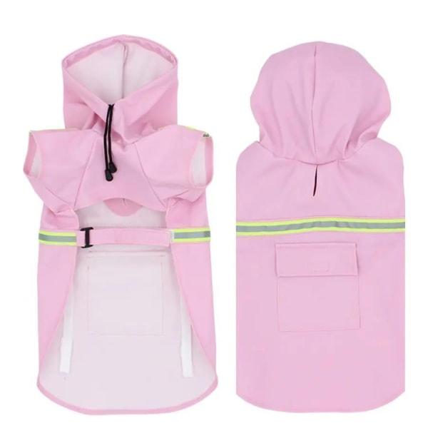 Regnjakke for hunder rosablå med refleks justerbar i flere størrelser Pink L
