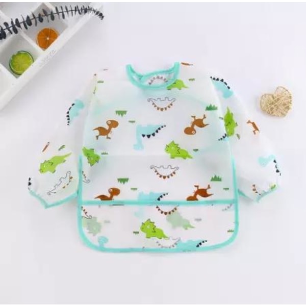 Forklæde sweater hagesmæk til børn lange ærmer vandtæt dinosaur flamingo Brown one size