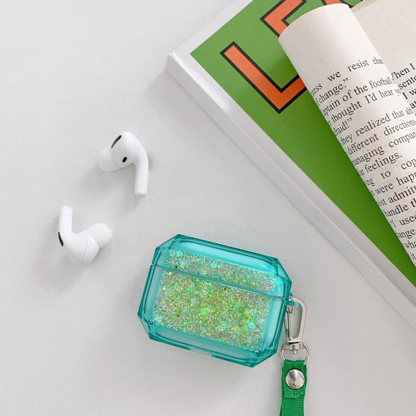 Veske til Airpods Pro med glitter og ekstra stropp Blue one size