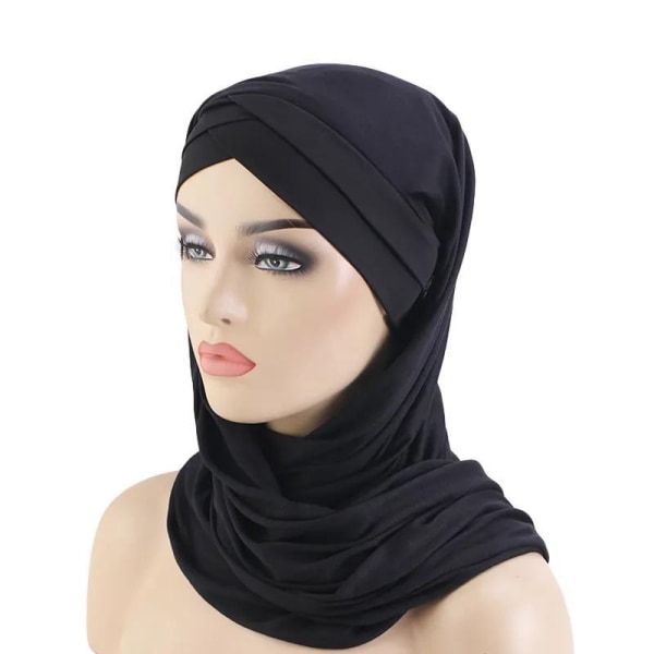 Enkel att Sätta På Muslimsk Twist Turban för Kvinnor - Slöja Hij Svart one size