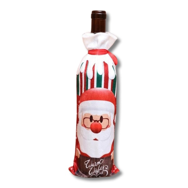 Dæk til vinflaske med julemand gave '' Warm wishes '' Red