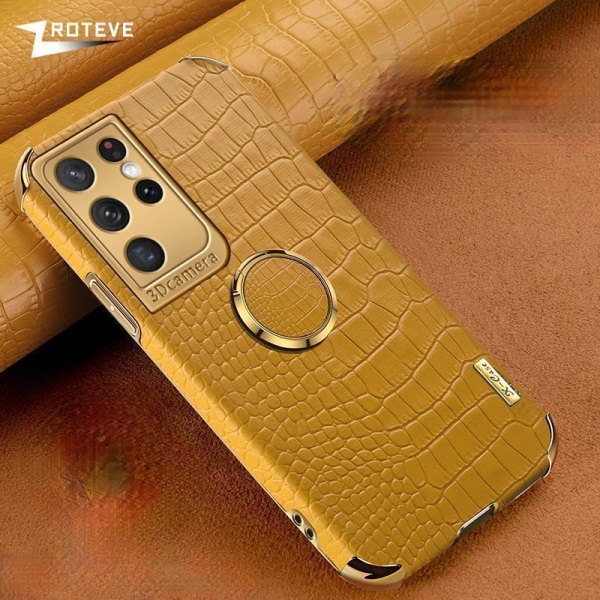 Samsung Galaxy Note 20 Ultra Luxurious Stylish case with crocodile skin & ring Yellow one size