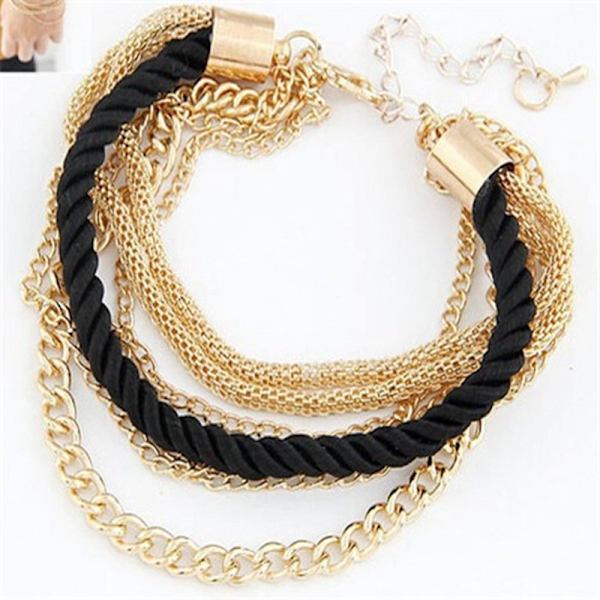 Multilayer Charm Bracelet Exaggerated Gold Chain Svart one size