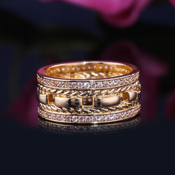 Flettet 925 sølv forgyldt håndlavet ring til mænd Zirconia Gold Gold US 10 Size (19,8 mm i diameter)
