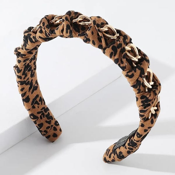 Tyylikäs tiara kultaisella ketjulla ja leopardikuviolla ainutlaatuiseen tyyliin Brown one size