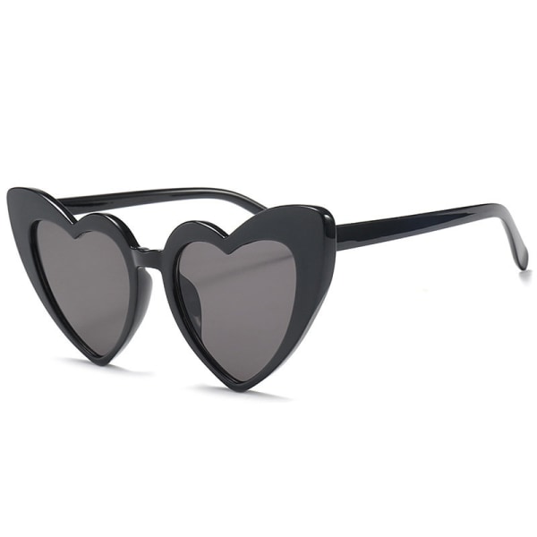 Retro hjerteformede solbriller oversized UV400 for kvinner Black one size