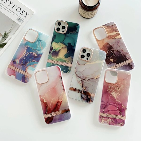 iPhone 13, Pro and Max Shockproof Case Elegant Marble and Rose Gold Details White 13 