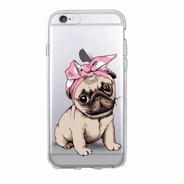 iPhone 12, 12 Pro & Max gennemsigtig case hund mops med bandana Transparent one size