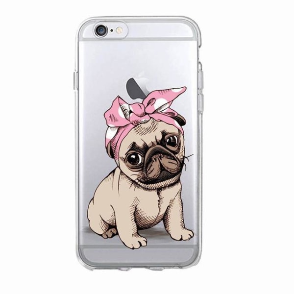 iPhone 12, 12 Pro & Max transparent skal hund mops med bandana Transparent one size