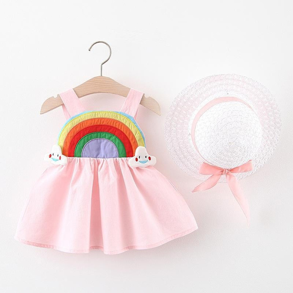 Uskomattoman suloinen mekko, jossa hattu sateenkaari koko 80-92 puuvillaa Pink Pink 13-18 months