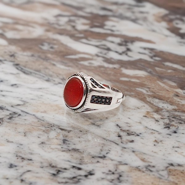 Sterling sølv ring ekte oransje opal stein persisk hælring for m Red one size