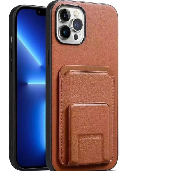 'iPhone 14' etui med stativfunktion og rum til kort Brown