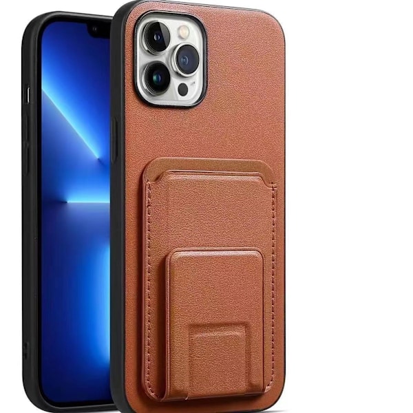 'iPhone 14' -kotelo jalustalla ja lokero korteille Brown