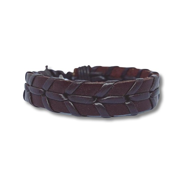 Handgjort flätat armband för män äkta läder i stil brun röd Röd one size
