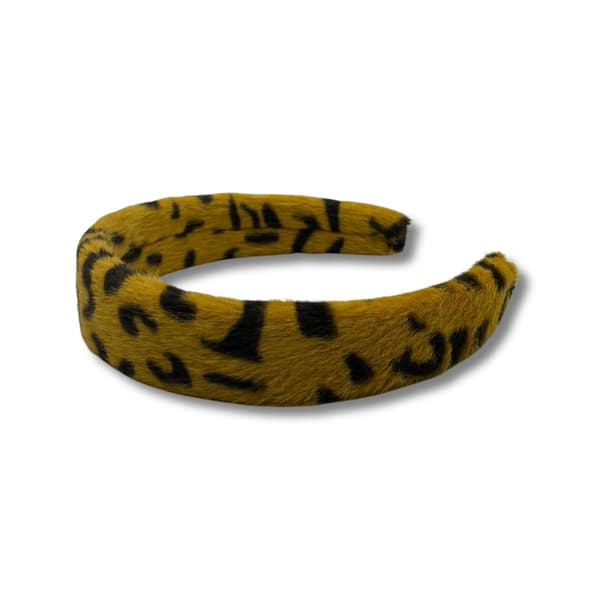 Fluffy diadem with fur leopard pattern orange brown black Orange