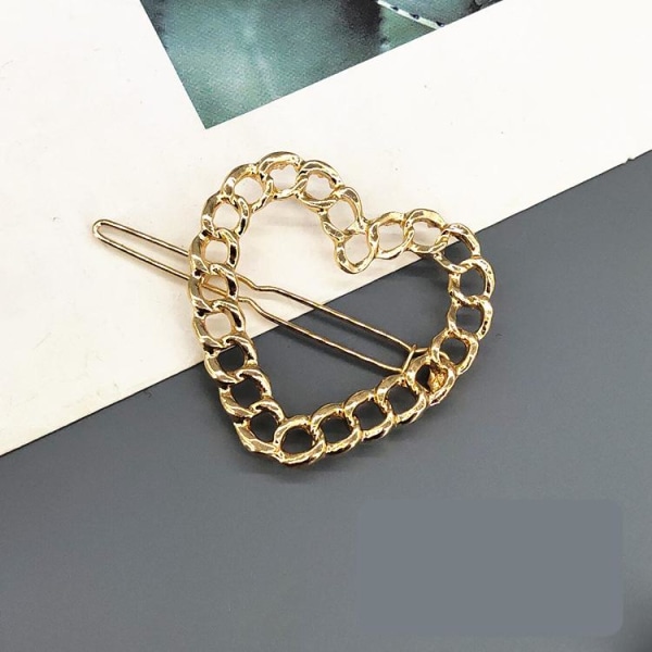Handgjord guldpläterad hårklämma kedja i cirkel & hjärta Gold one size
