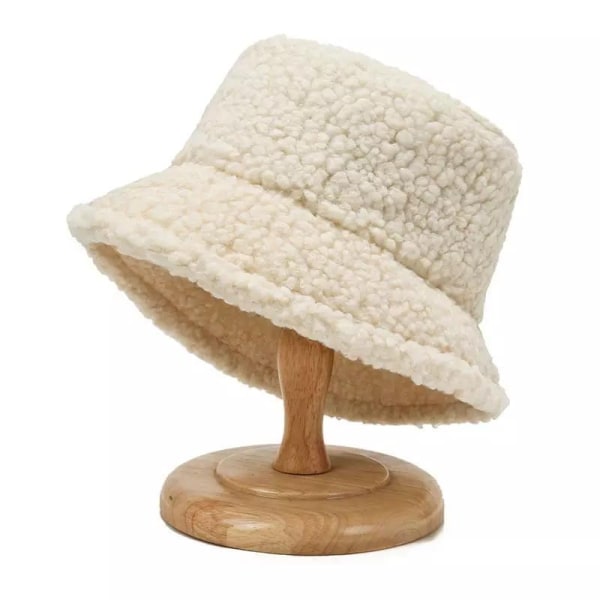 Varm fiskelue i plysj lue i ull unisex teddymateriale Beige one size