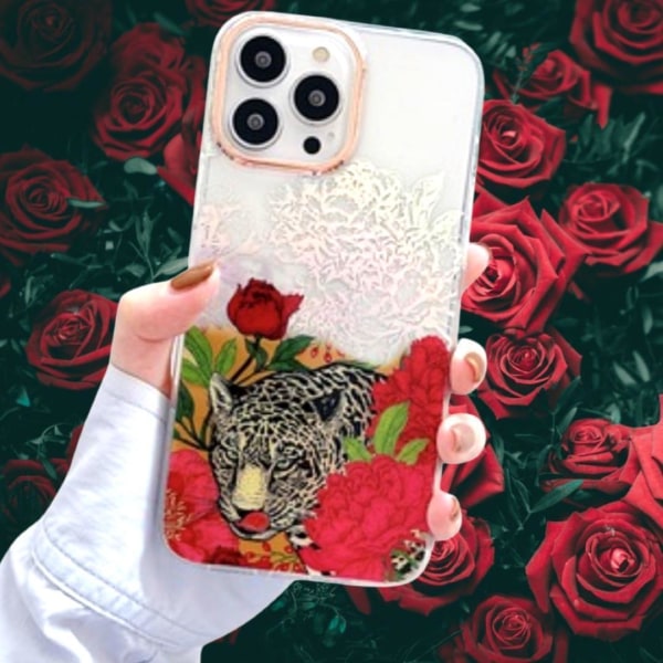 iPhone 12 13 pro max leopard sniger sig blandt røde blomster Red one size