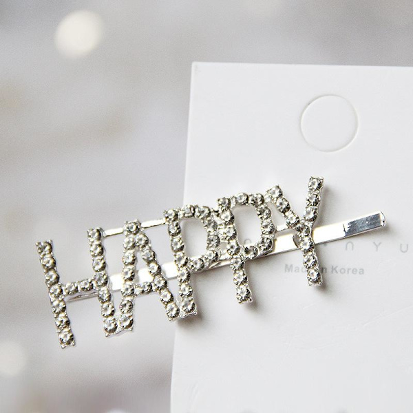 Hårnål med ordet "Happy" i en strass hårspenne Silver one size