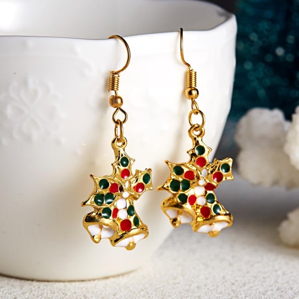 Festlige øreringe med røde og grønne klokker jul Gold one size