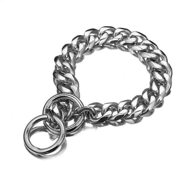 Viileä kaulakoru koirille hopeisessa tai mustassa ruostumattomassa teräsketjussa Silver S