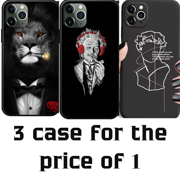 iPhone 12 & 12 Pro 3-PACK etui løve Einstein Statue Grey one size