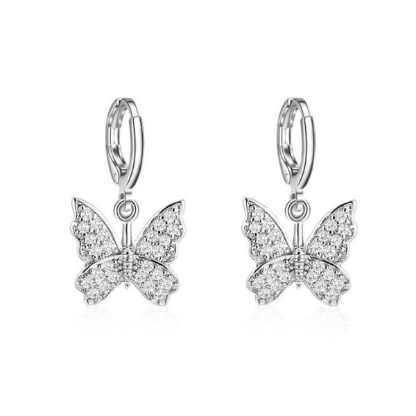 Øreringe med sommerfugle i rhinsten i sølv og forgyldning Silver one size