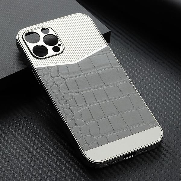 iPhone 13, Pro & Max galvaniseret skal med luksuriøst vegansk læder Silver one size