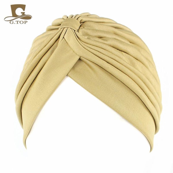 Turban i luksuriøse farver indpakker hår, der passer til alle Beige one size