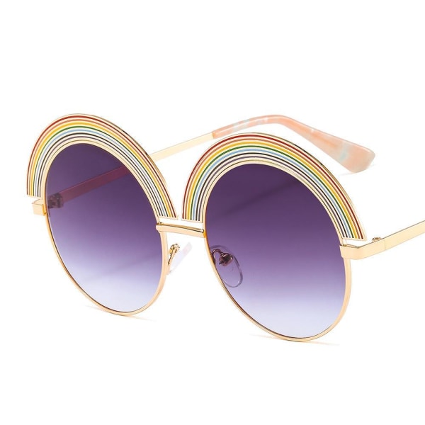 Store solbriller med regnbue rund form hipster boho sommer Brown one size  4e14 | Brun | Retro | Fyndiq