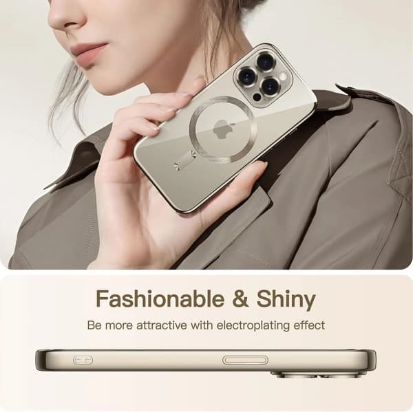 Etui til iPhone 15, Pro & Max magnet for nem opladning galvanisering Silver one size