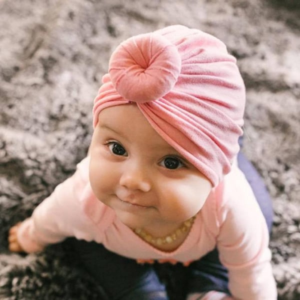 Søt turban med smultring flere farger stretchmateriale 0-2 år ba Pink one size