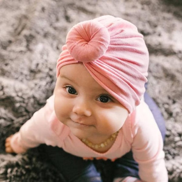 Søt turban med smultring flere farger stretchmateriale 0-2 år baby barn Pink one size