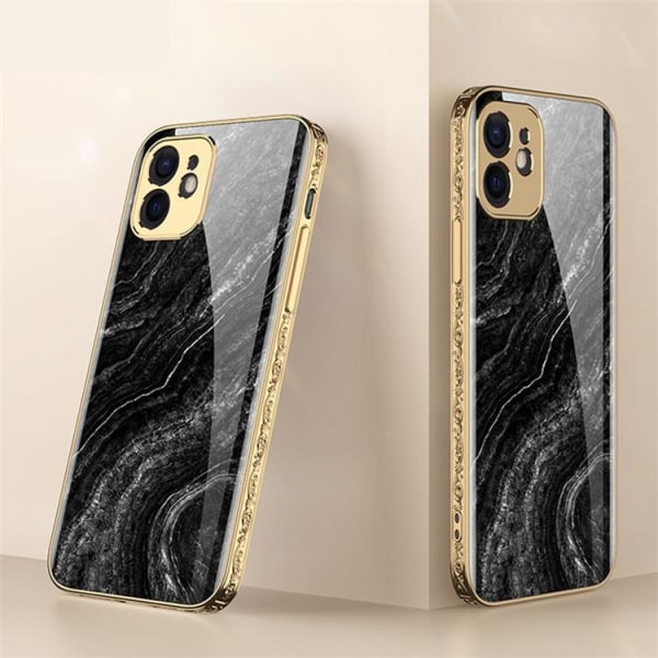 iPhone 12 Ylellinen lasikotelo kultainen barokki tyylikäs musta Black one size