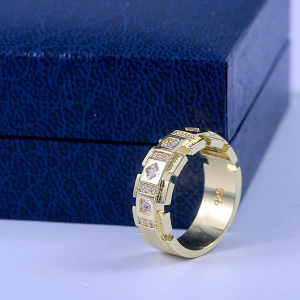 Handgjorda breda ringar Zircon 925 silver gåva Gold US 10 Size (19,8 mm i diameter)
