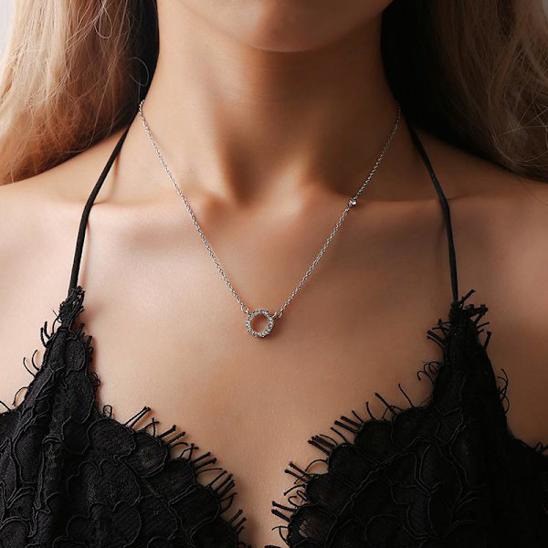 Unusual necklace asymmetrical circle in zircon Silver one size