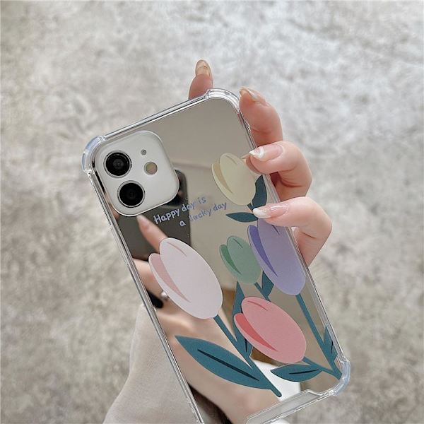 iPhone 13, Pro & Max spejlglas med smukke blomster tulipaner Silver one size