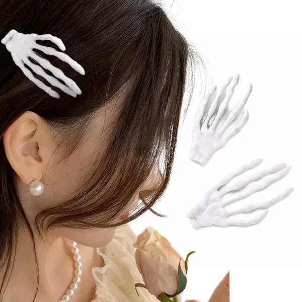 Hårklämmor med Skeletthandmotiv - 2-pack, Unik Halloween Accessoar skelett Vit one size