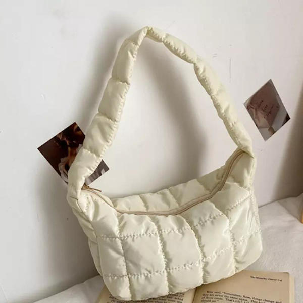 Oxford taske skulder polstret puffy 90'er taske sort hvid brun Black