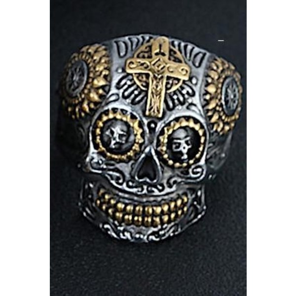 Ring with detailed skull skull stainless steel Silver one size