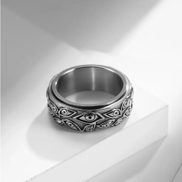 Roterende ring med øjne dæmon mod stress i rustfrit stål Silver