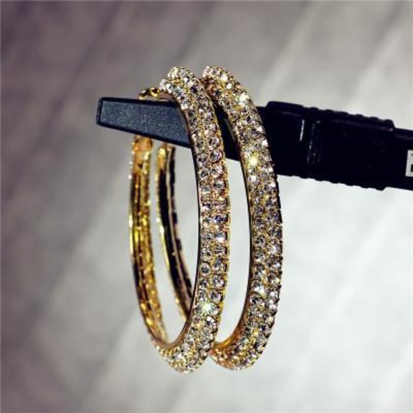 Örhängen hoops med dubbla rader diamanter strass Silver one size