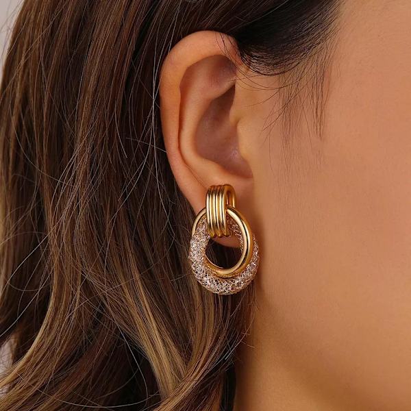 Stilfulde øreringe ringe hoops geometrisk mesh wire Gold one size