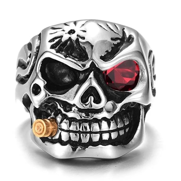 Iso sormus kallo luuranko punainen kivi rock punk Silver one size