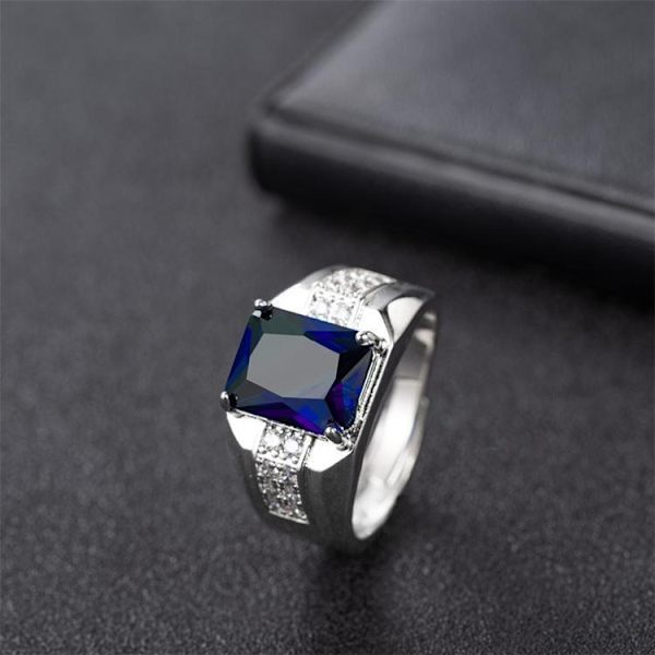 Elegant ring til mænd i guldgrøn & blå royal stil Blue one size