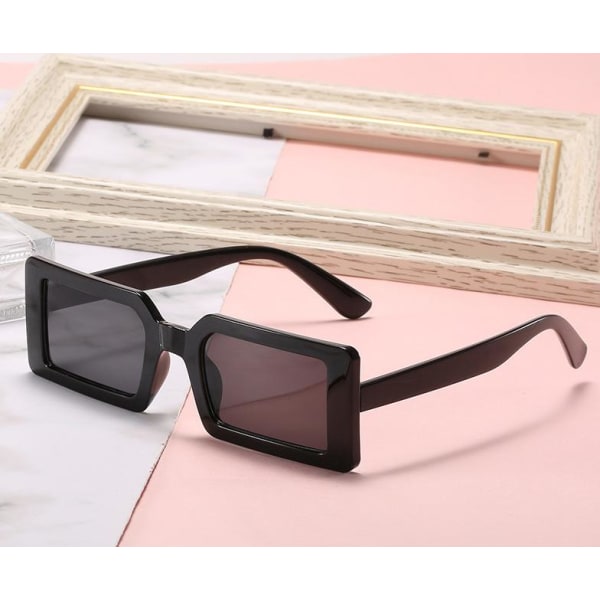 Trendy solbriller med rektangulære rammer i lyserød sort Black one size